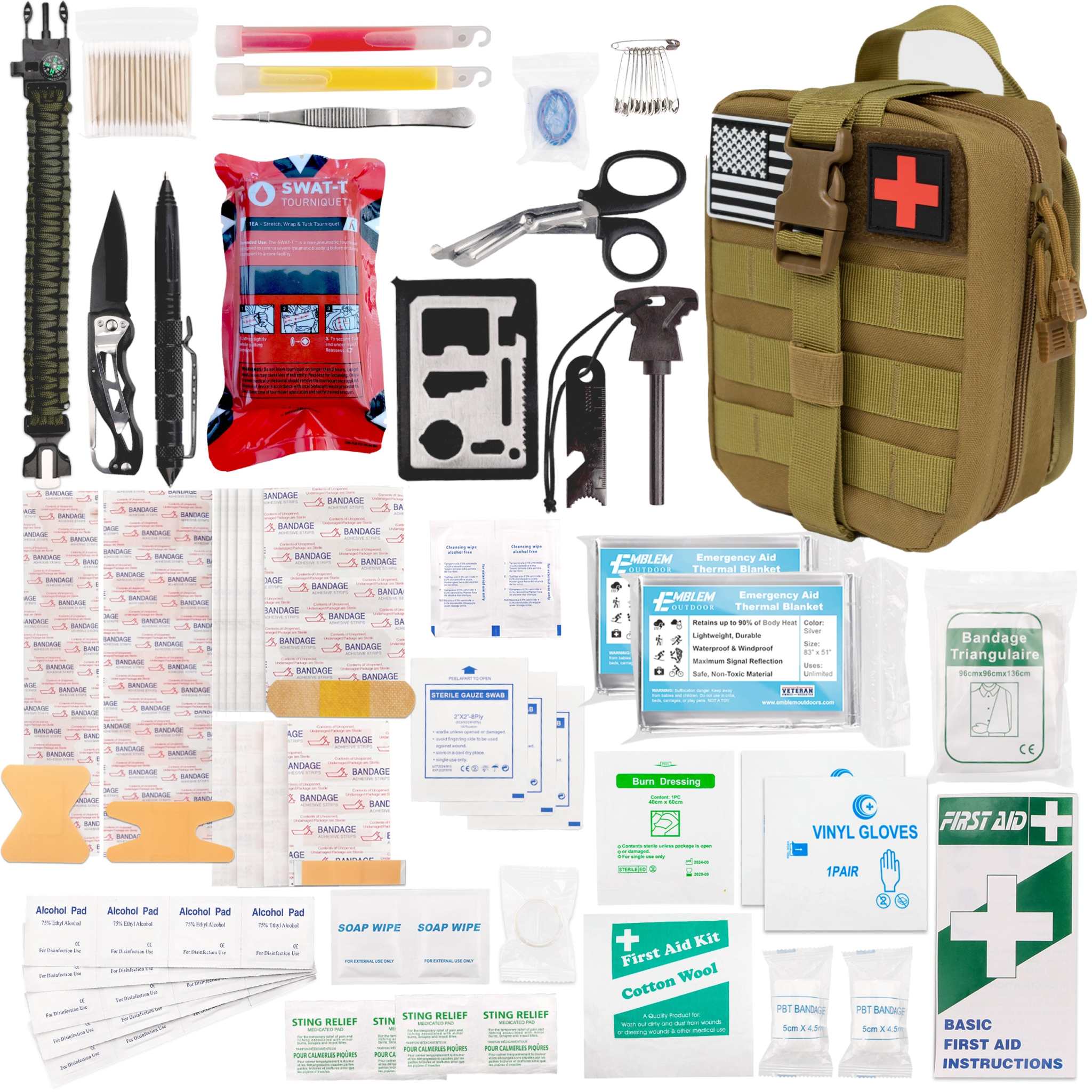 242 Piece First Aid242 Piece First Aid Survival Kit with SWAT-T Tourniquet242 PC FIRST AID SURVIVAL KIT. Ideal emergency gear for families and outdoor enthusiasts. Designed by Marine Corps veterans and a U.S. physician, this portable and rFirst Aid Kit