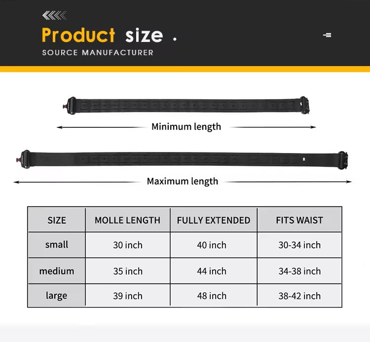 Tactical Battle Belt-MOLLE-Quick Release Buckle sizing
