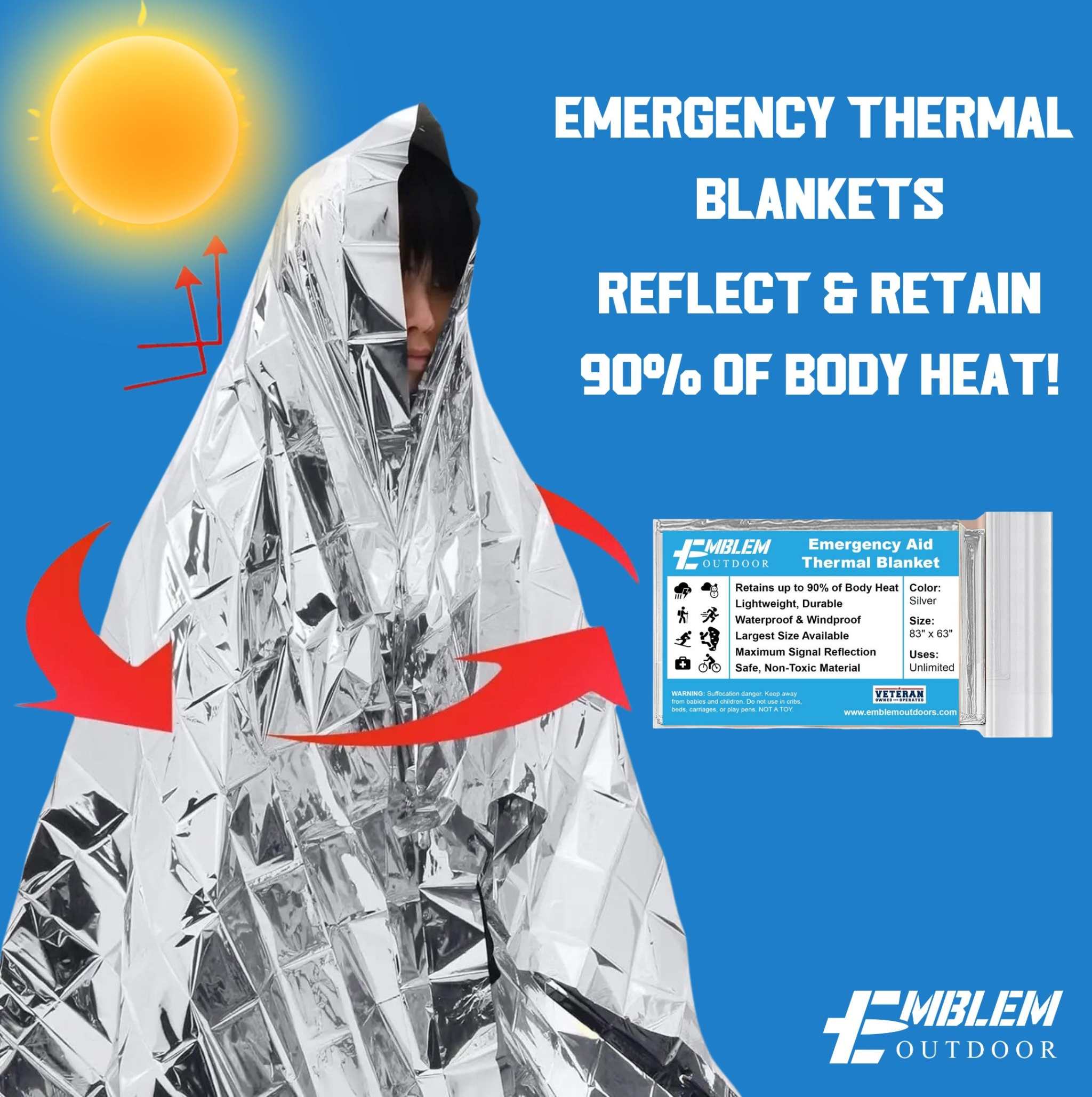 Thermal Emergency BlanketThermal Emergency Blanket for SurvivalStay warm and protected with our high-quality emergency blankets, designed for any situation where warmth is paramount. Often referred to as thermal blankets, these Emergency Gear