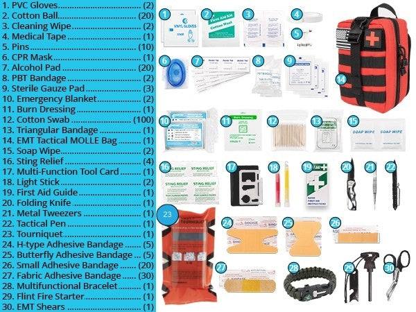 242 Piece First Aid242 Piece First Aid Survival Kit with SWAT-T Tourniquet242 PC FIRST AID SURVIVAL KIT. Ideal emergency gear for families and outdoor enthusiasts. Designed by Marine Corps veterans and a U.S. physician, this portable and rFirst Aid Kit