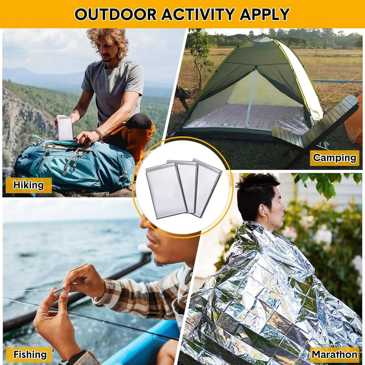 Emergency thermal blanket made of Mylar, by Emblem Outdoor (Single pack)