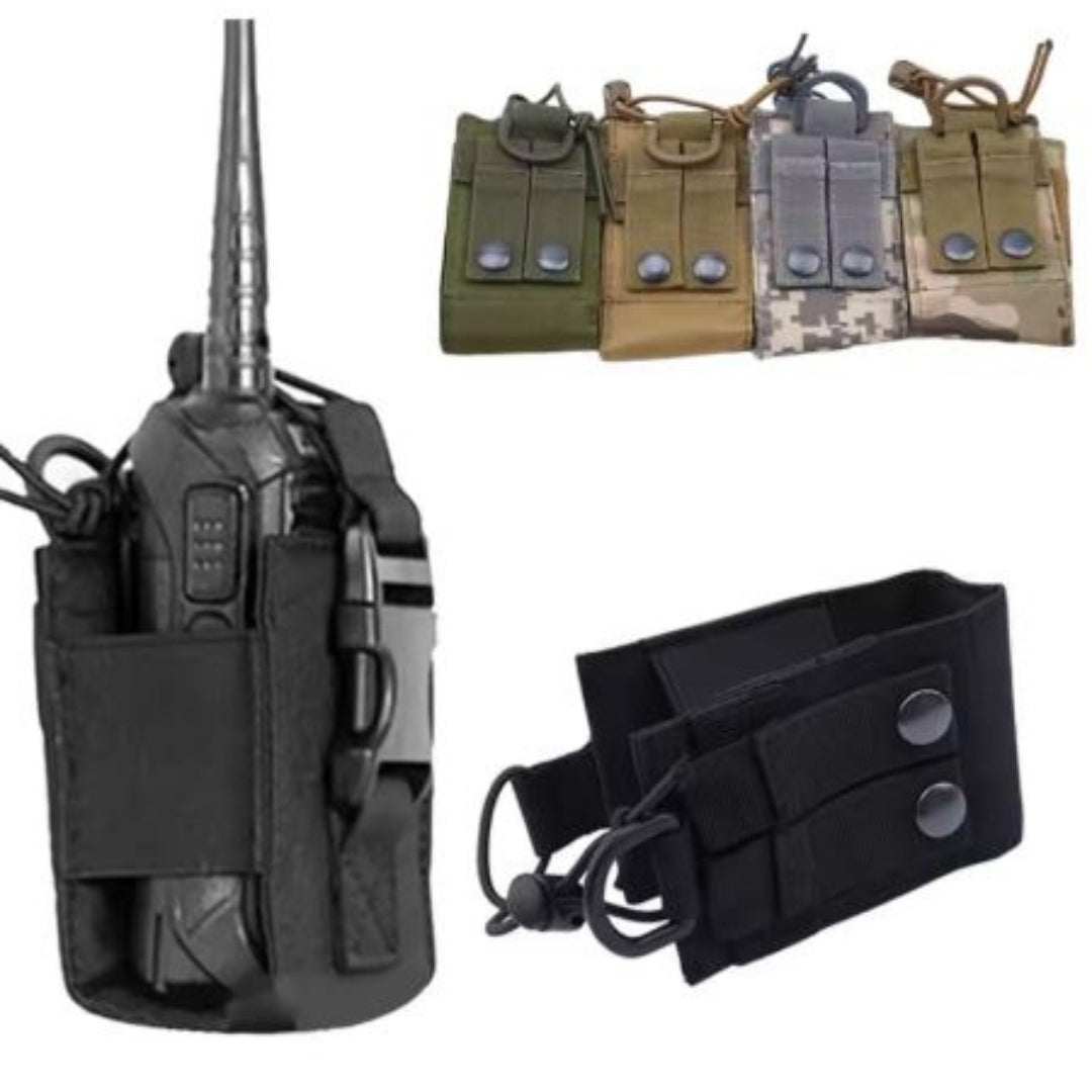 Universal tactical radio holsterUniversal tactical radio holster for Handhelds Walkie TalkiesMOLLE system compatible, easy attach this radio holster to any of your molle tactical vest, backpack, duty belt and other equipment to use for additional storage andRange Gear