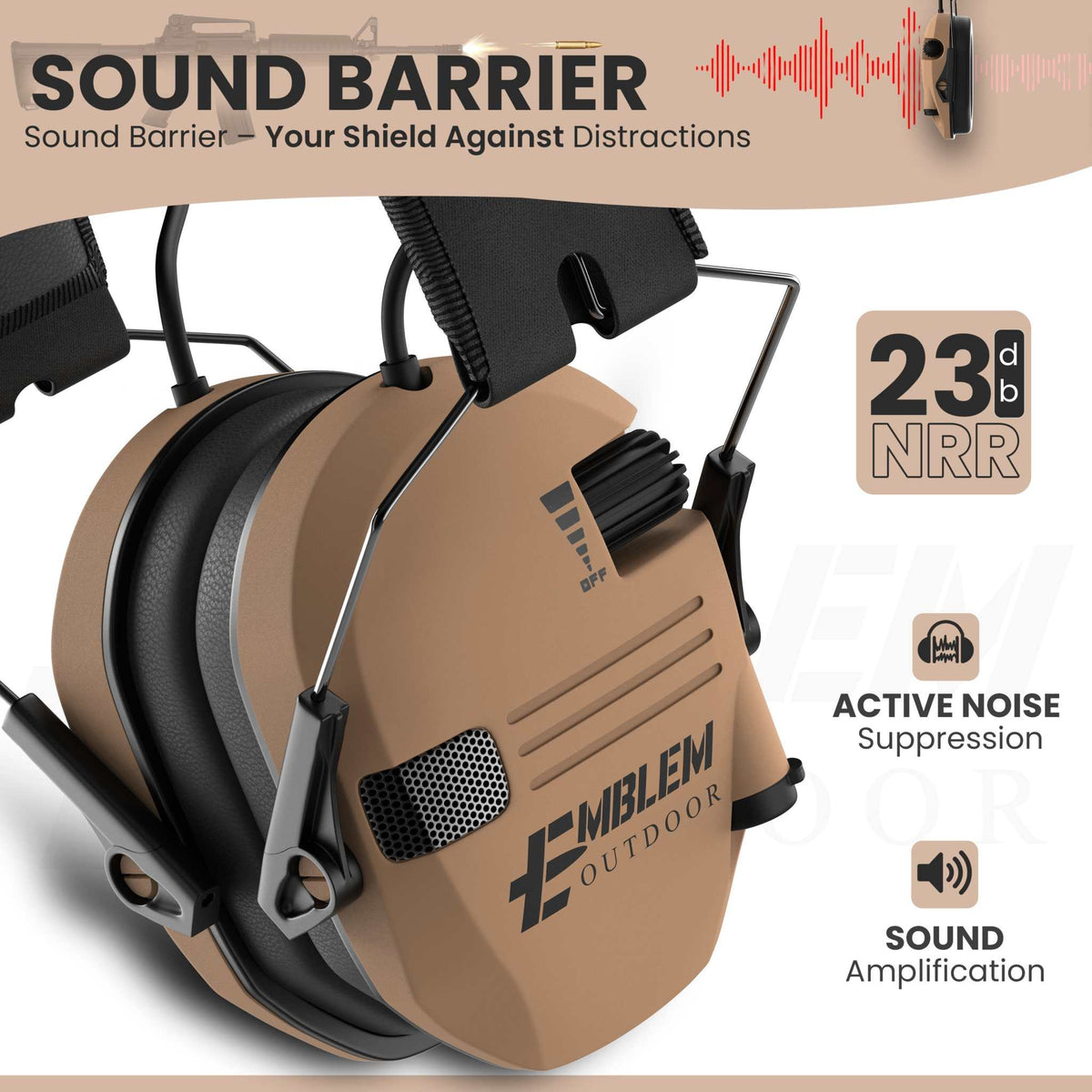 Shield Pro electronic hearing protectionShield Pro Electronic Hearing ProtectionShield Pro smart electronic ear protection tactical shooting earmuffs by Emblem Outdoor provide up to 200 hours of use while providing active sound dampening and lowHearing Protection