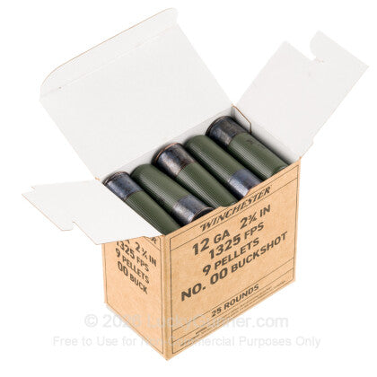 12 Gauge - 2-3/4" 9 Pellets 00 Buckshot - Winchester Military Grade - 250 Rounds